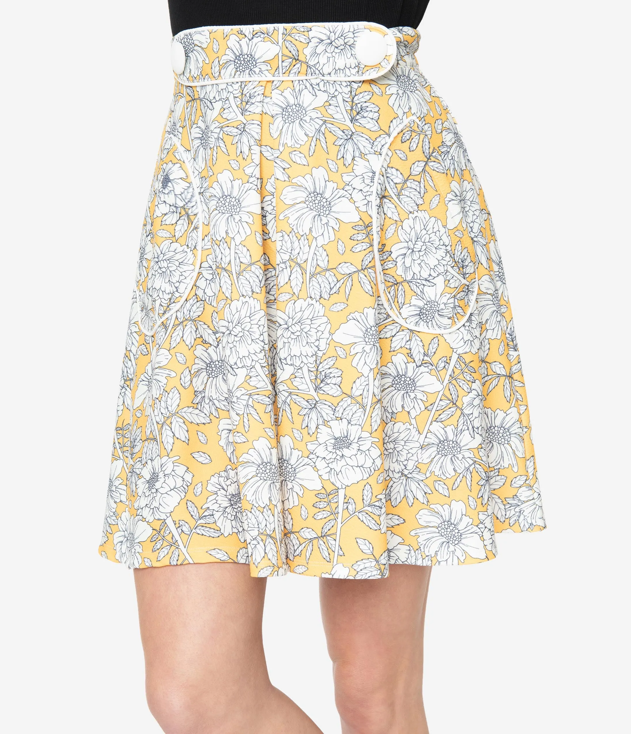 Smak Parlour 1960s Yellow & White Floral Trend Setter Flare Skirt
