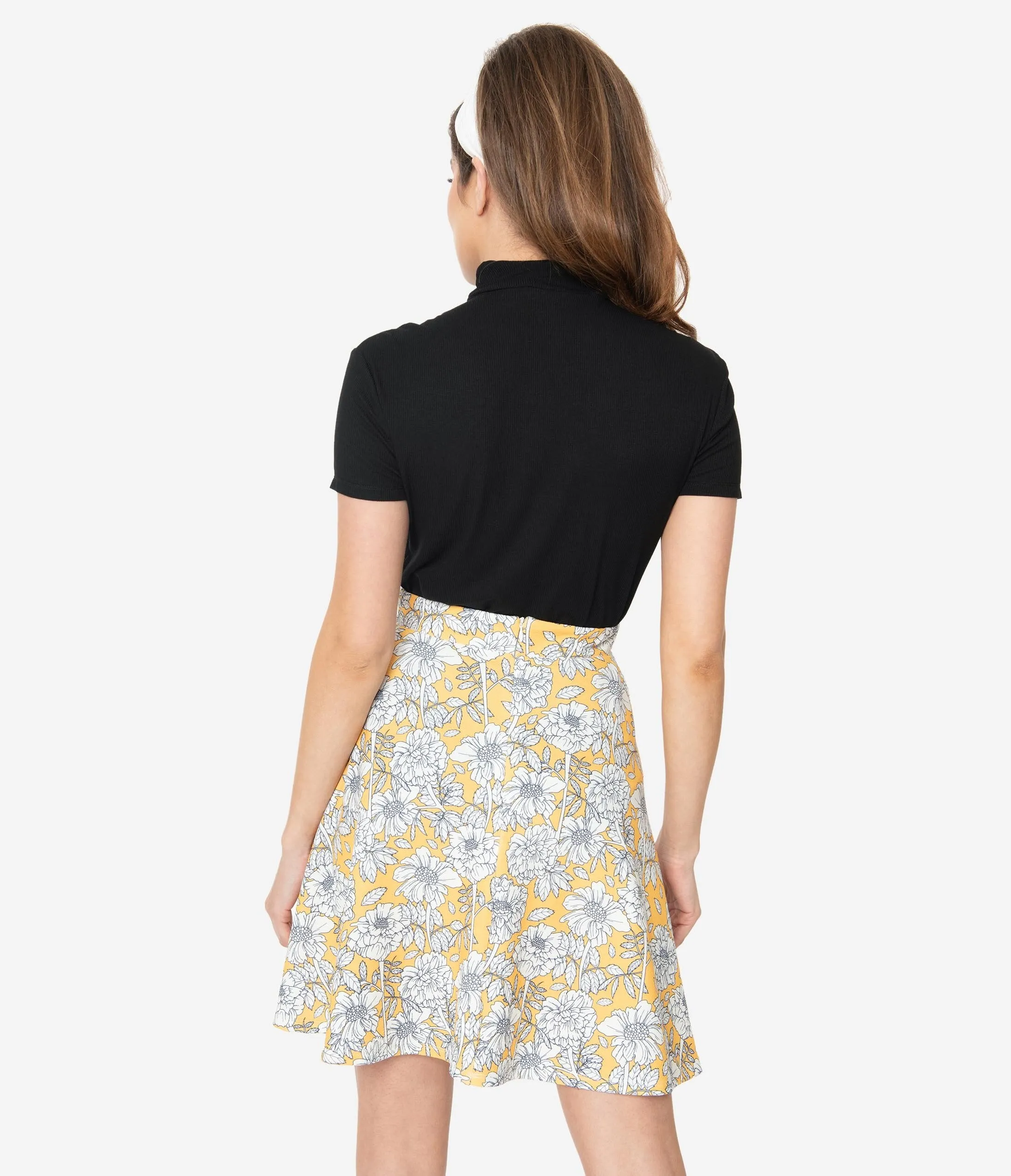 Smak Parlour 1960s Yellow & White Floral Trend Setter Flare Skirt
