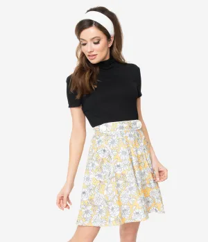Smak Parlour 1960s Yellow & White Floral Trend Setter Flare Skirt