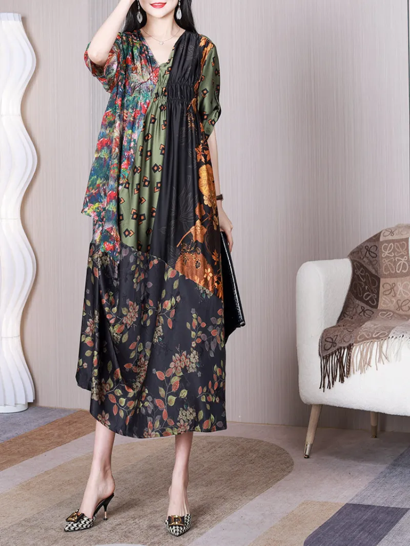 Sound Of Heartbeat Women's V-neck Middle Waost A-line Dress