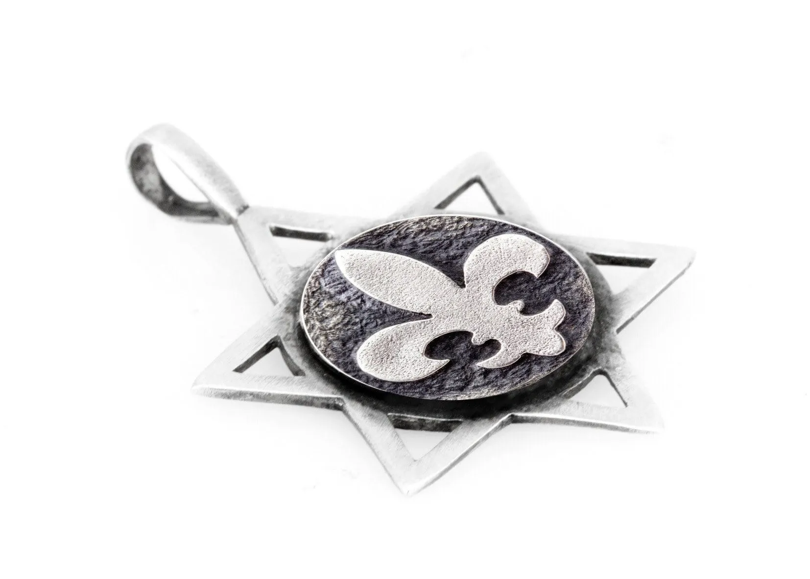 Star Of David With White Lily Medallion