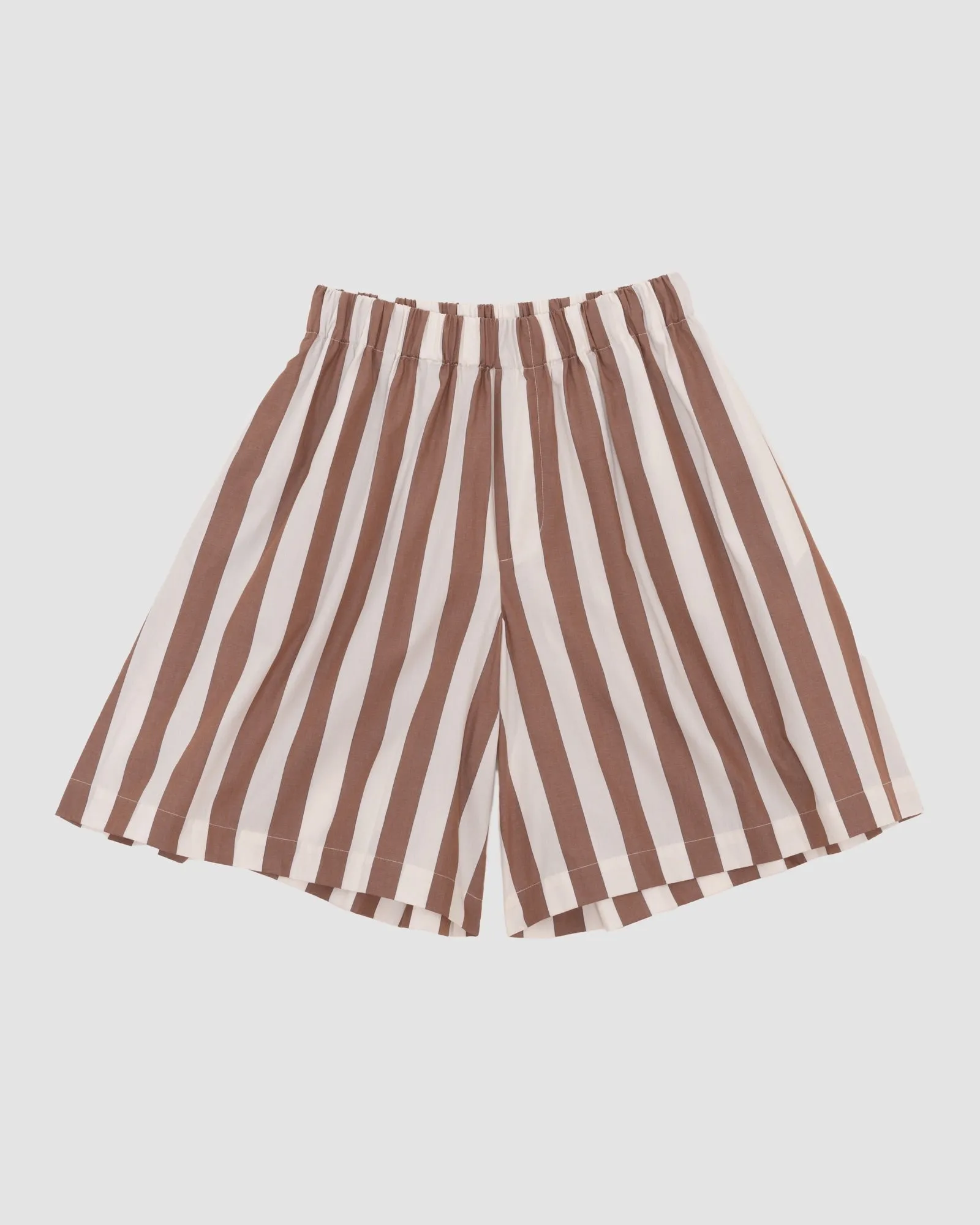Stave Shorts - Organic Corron Poplin - Brown White Stripe
