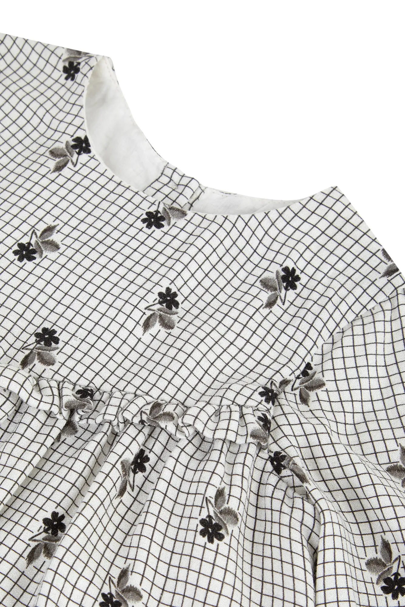 TAR Ivory Checked Flower Printed Dress