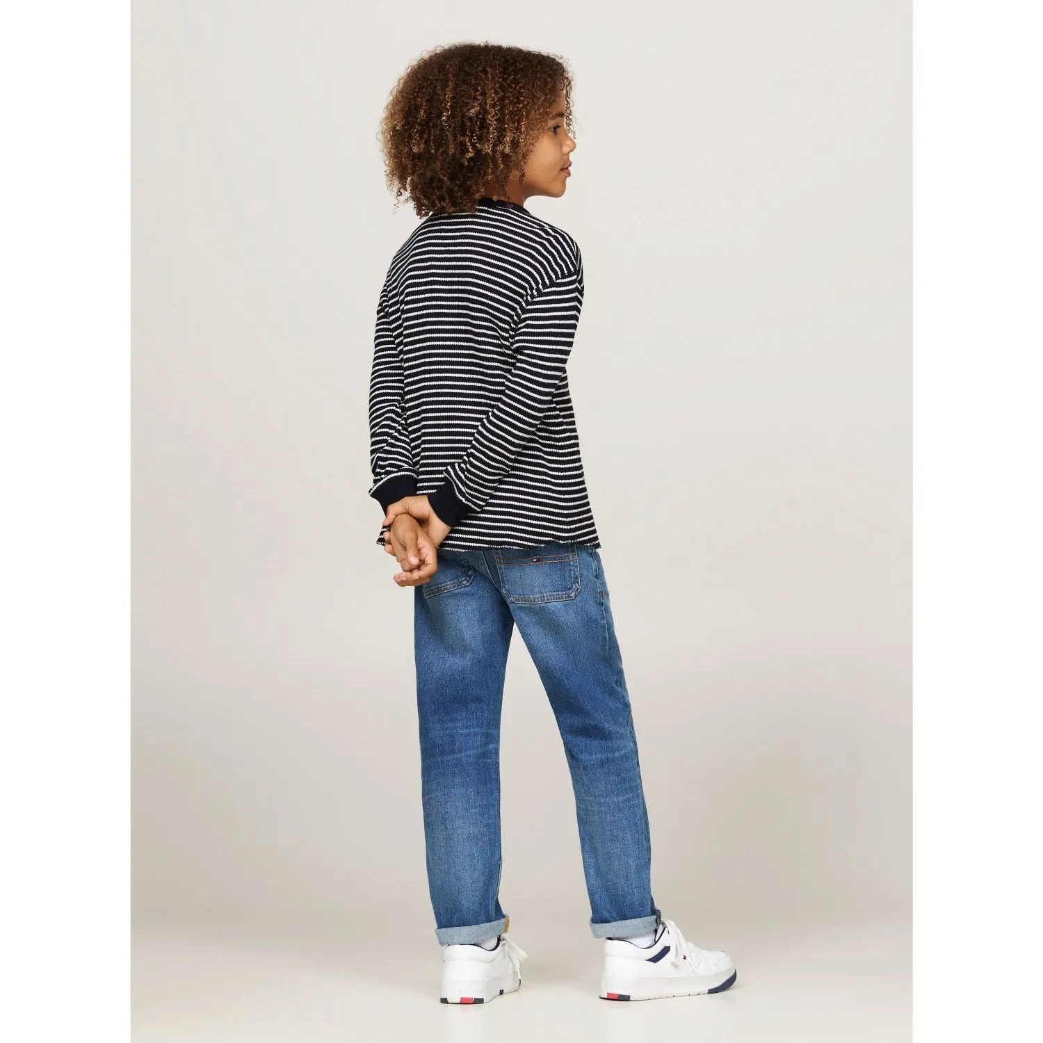 Tommy Hilfiger Blue Base White Stripes Flag Mini Waffle Reg Blouse