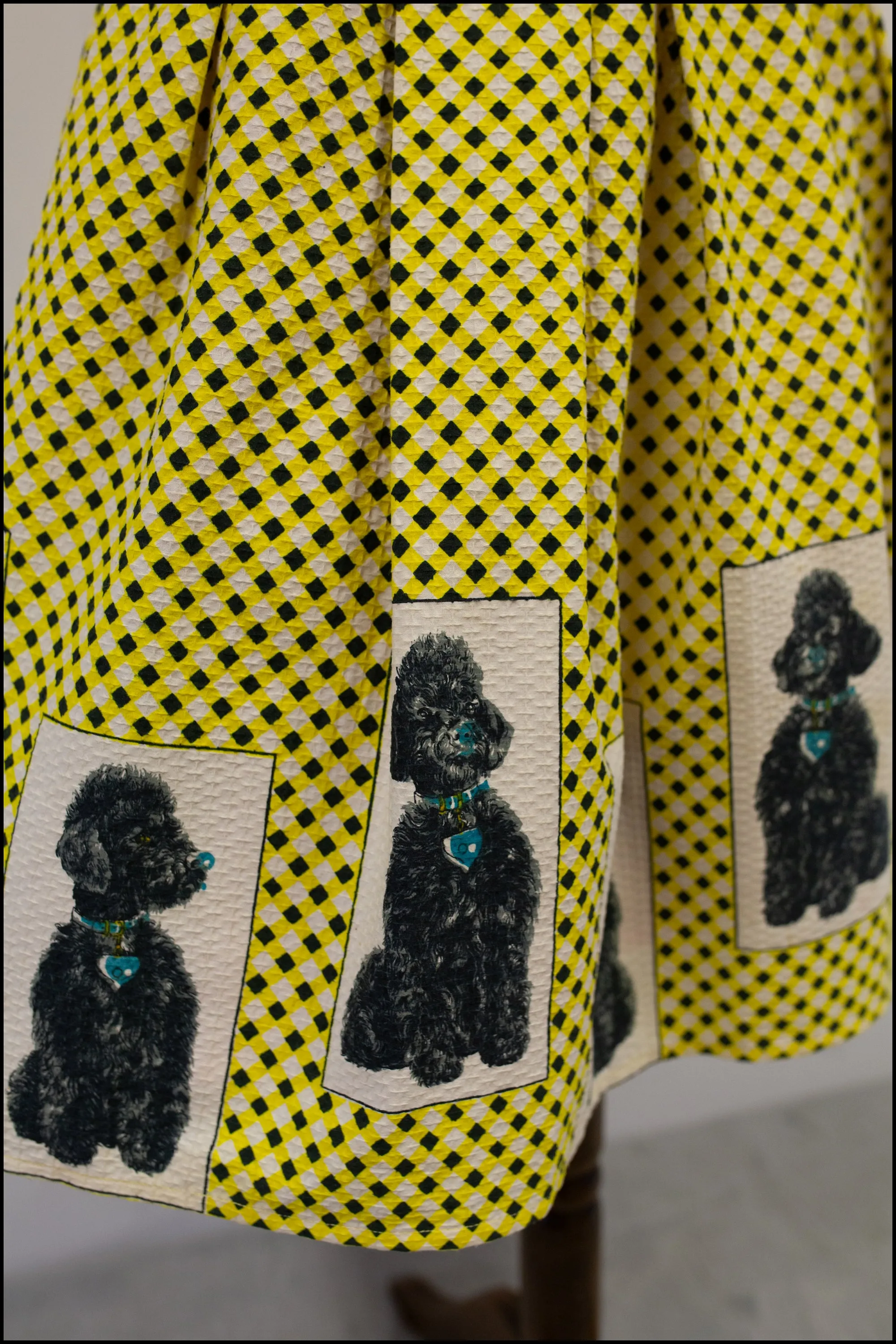 Vintage 1950s Yellow Searsucker Poodle Print Skirt