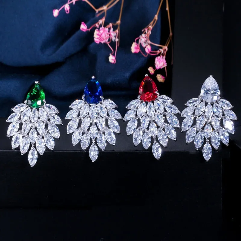 White Cubic Zirconia Paved Long Earrings
