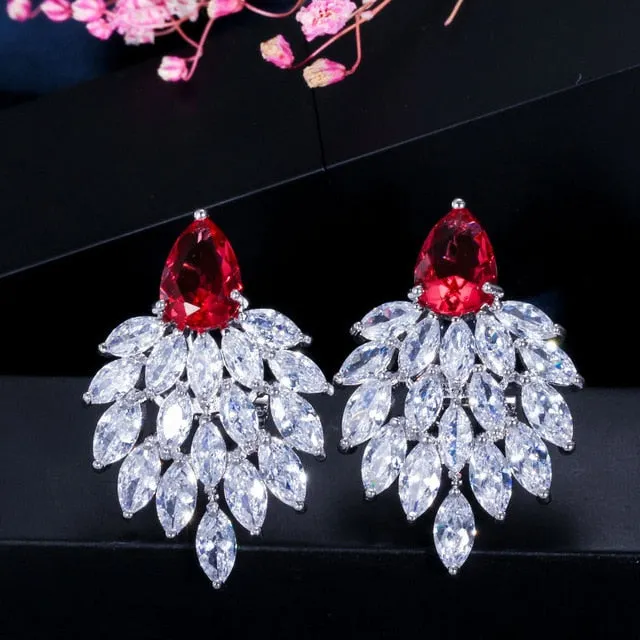 White Cubic Zirconia Paved Long Earrings