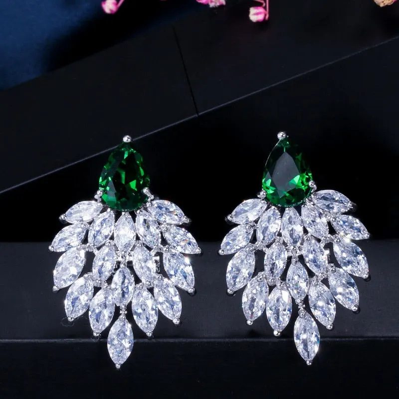 White Cubic Zirconia Paved Long Earrings