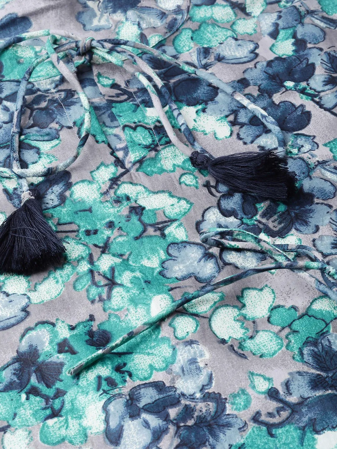 Women Grey & Navy Blue Floral Printed A-Line Dress