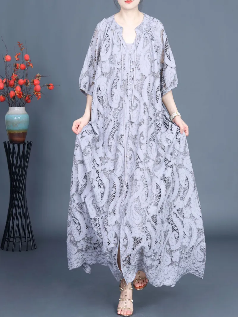 Women's Every Occasion Wear Embroidery Flowers A-Line Dress