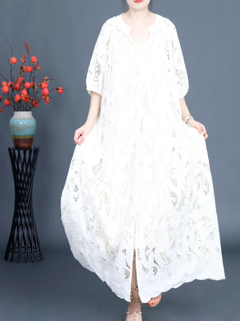 Women's Every Occasion Wear Embroidery Flowers A-Line Dress