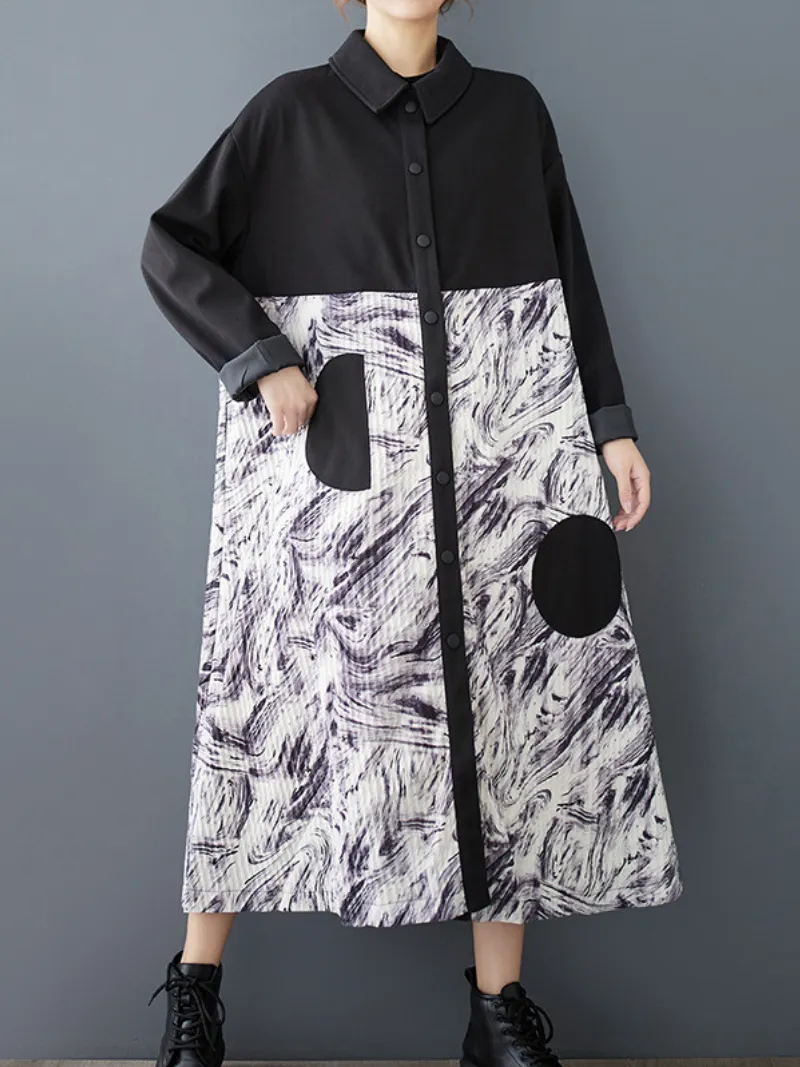 Women’s Fashionable and Classy Lapel Collar A-Line Dress