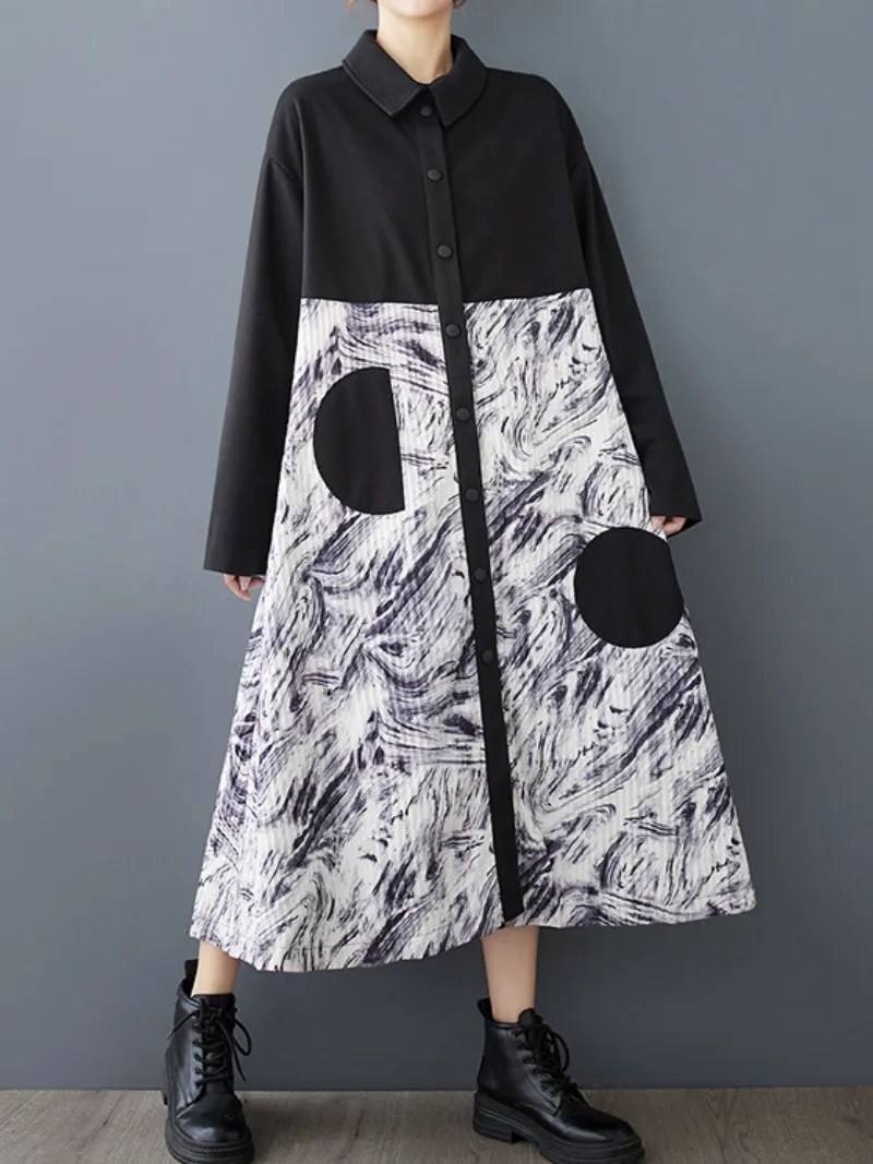 Women’s Fashionable and Classy Lapel Collar A-Line Dress