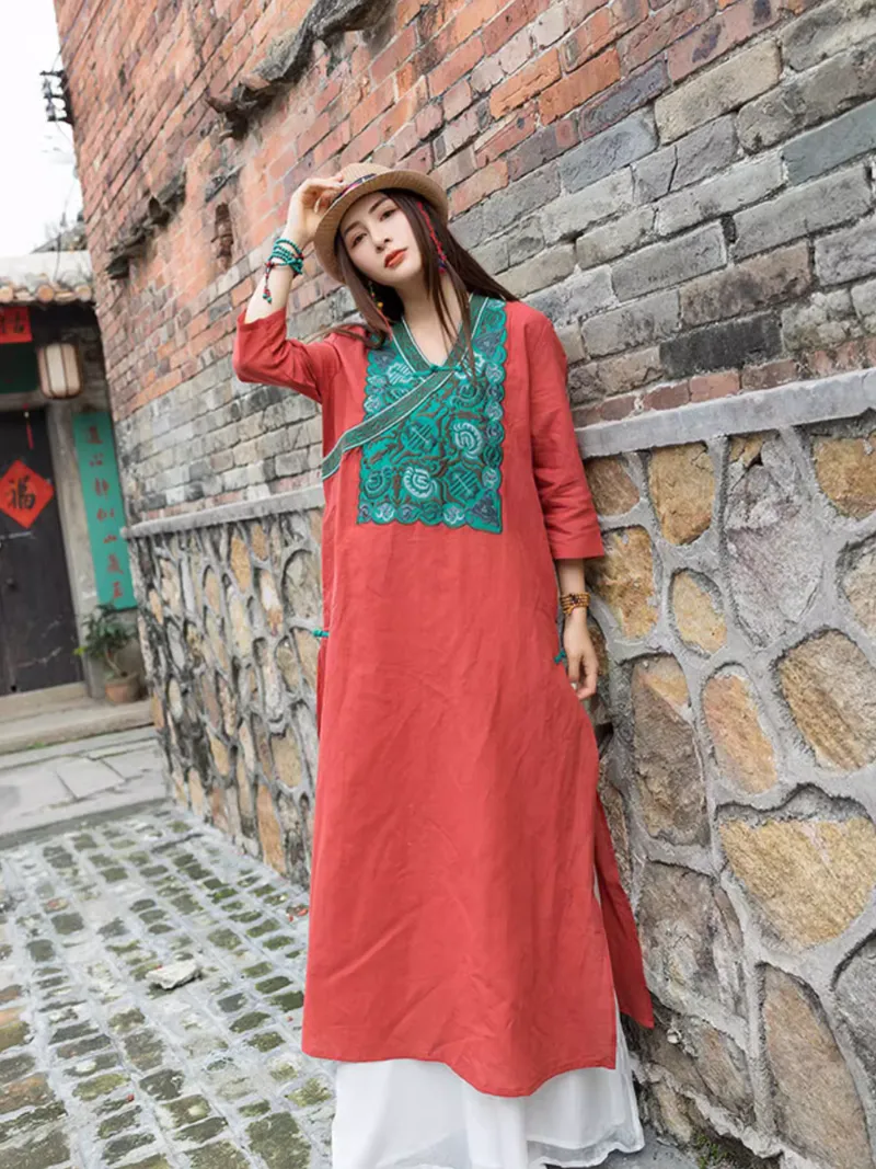 Women's Perfect Party Wear Embroidery V-Neck A-Line