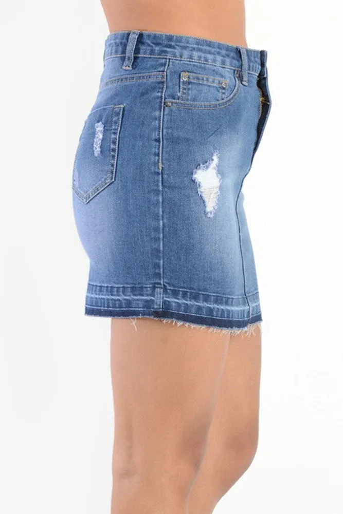 Women's Tattered Denim Skirt