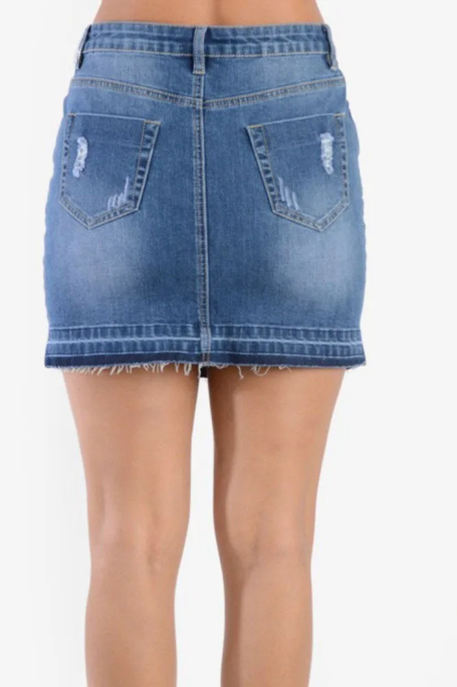 Women's Tattered Denim Skirt